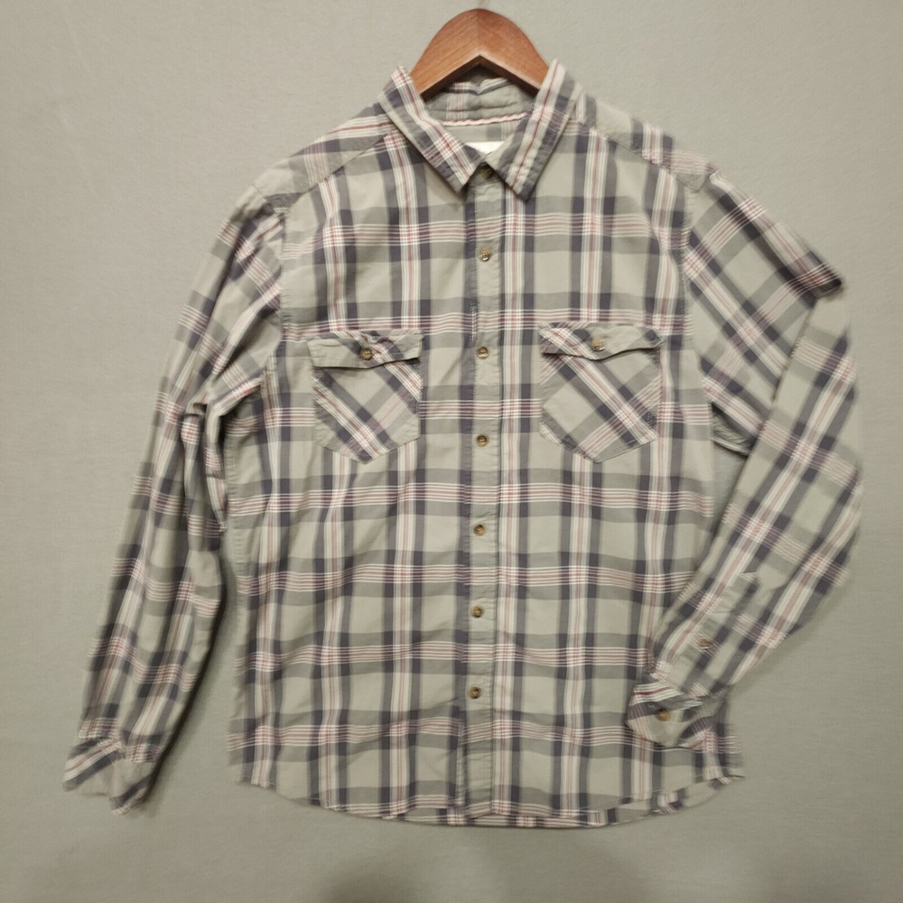 Plugg Mens Gray Plaid Button‎ Up Long Sleeve Shirt Size Medium